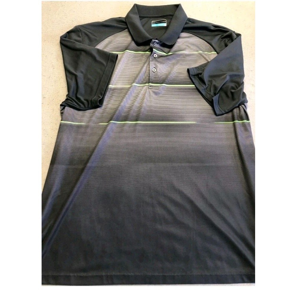 Men's PGA Tour Golf Polo Shirt 2XL Gray Stripe Collared Knit Active